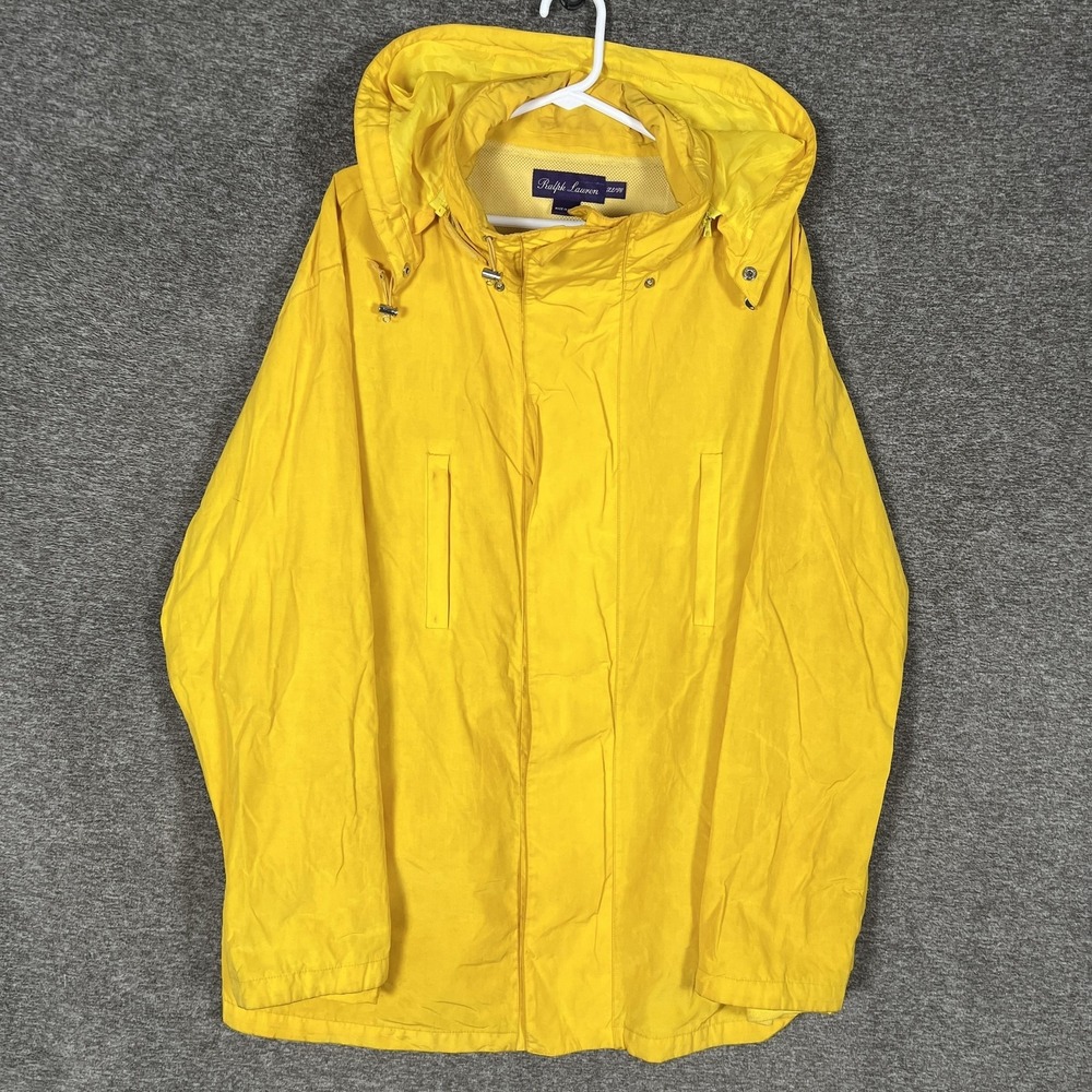 Ralph Lauren Purple Label‎ Jacket XL Yellow Hooded Rain Coat Full Zip Made Italy